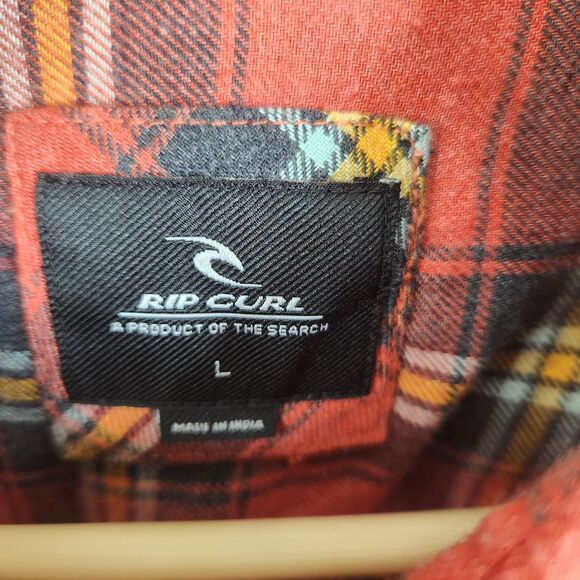 Rip Curl Mens Long Sleeve Plaid Print Single Pocket Cotton Button Down Large - Picture 4 of 7